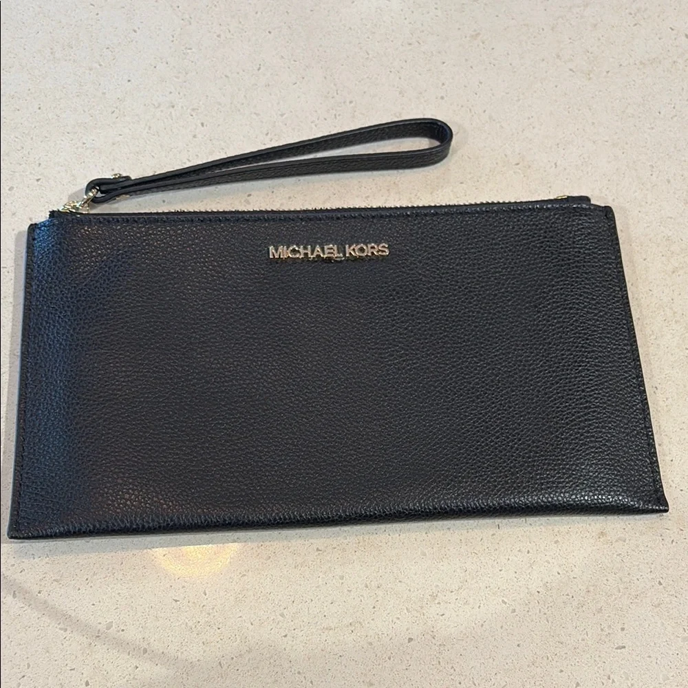 Michael Kors Black Leather Wristlet Bag